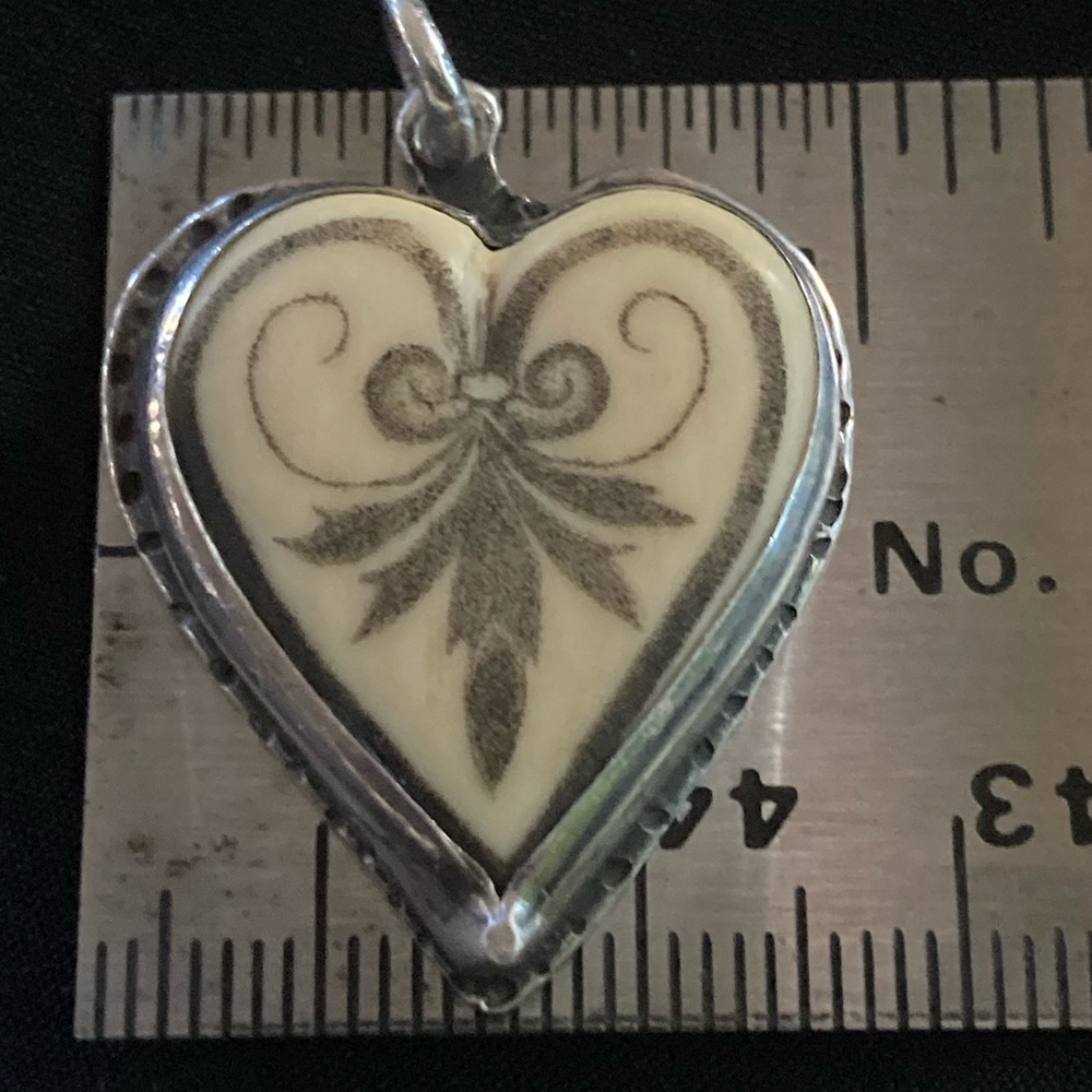 Fossil mammoth scrimshaw heart pendant sterling set rare valentine π gift - Picture 3 of 5